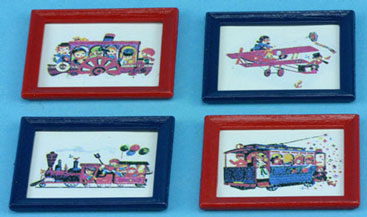 Dollhouse Miniature Traveling Kids Prints/Set Of 4